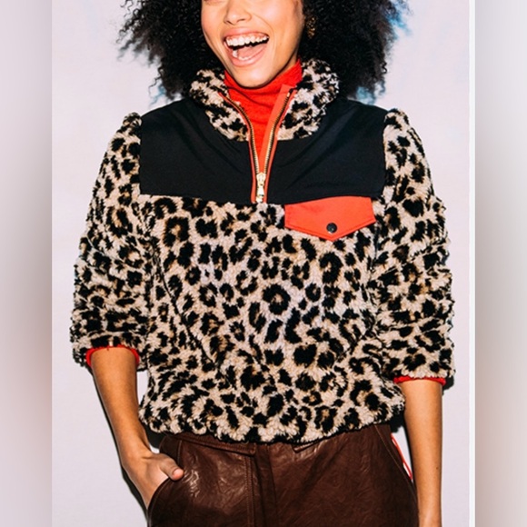 VERONICA BEARD Jeans Women’s Kylan Animal Print Sherpa Pullover Leopard Medium - Picture 11 of 16